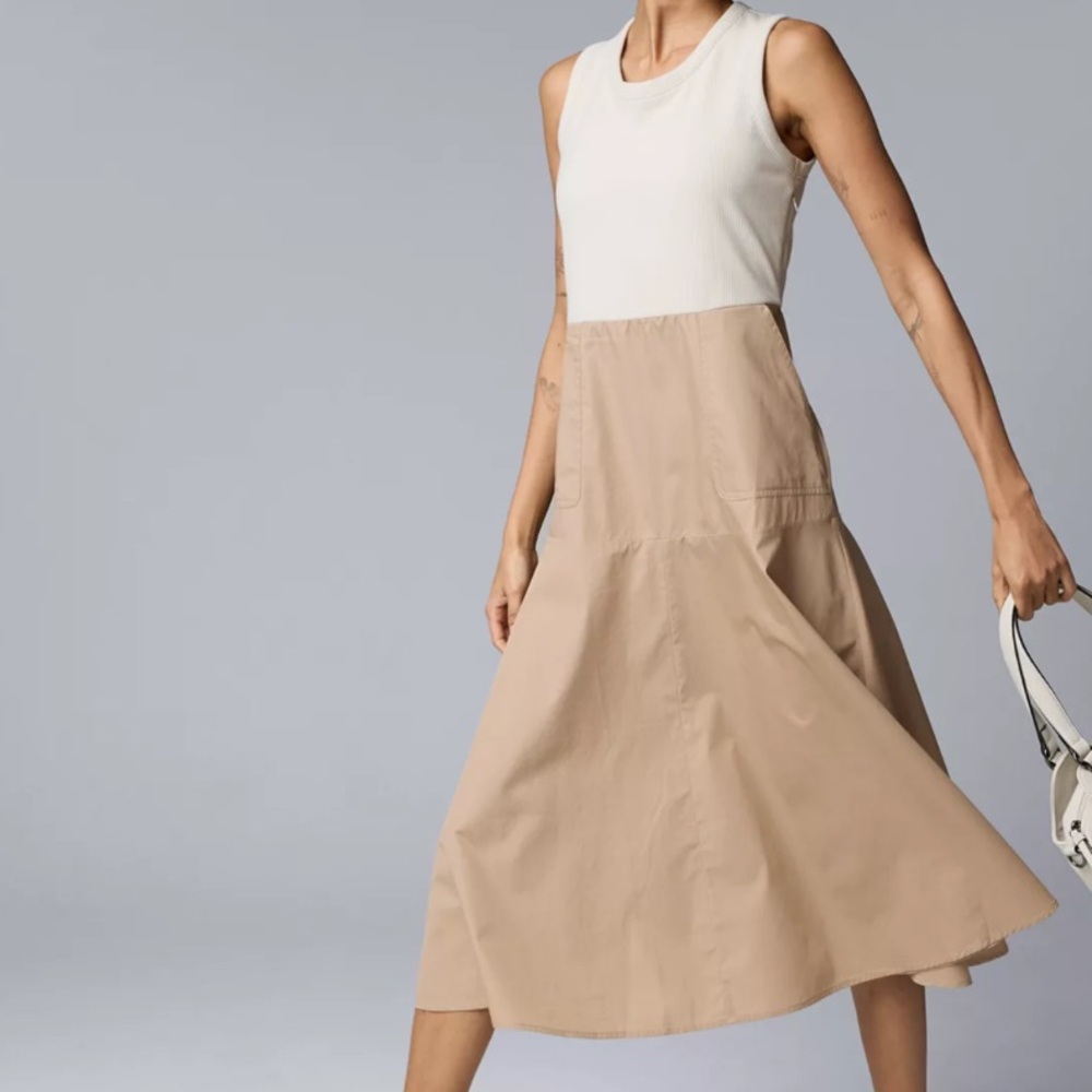 Simply Vera Vera Wang NWOT Two-Tone Mixed Media Midi Dress